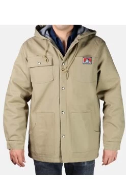 BEN DAVIS Front Snap Hooded Jacket KHAKI